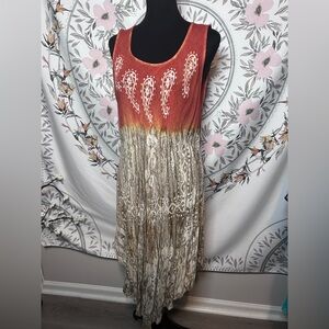 Venice Blue Boho Paisley Asymmetrical Maxi Dress Hippie Festival XL